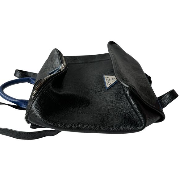 Guess Backpack Black Blue Pebbled Leather Silver Metal Logo Bag 10"x11.75"x4" - Picture 8 of 13